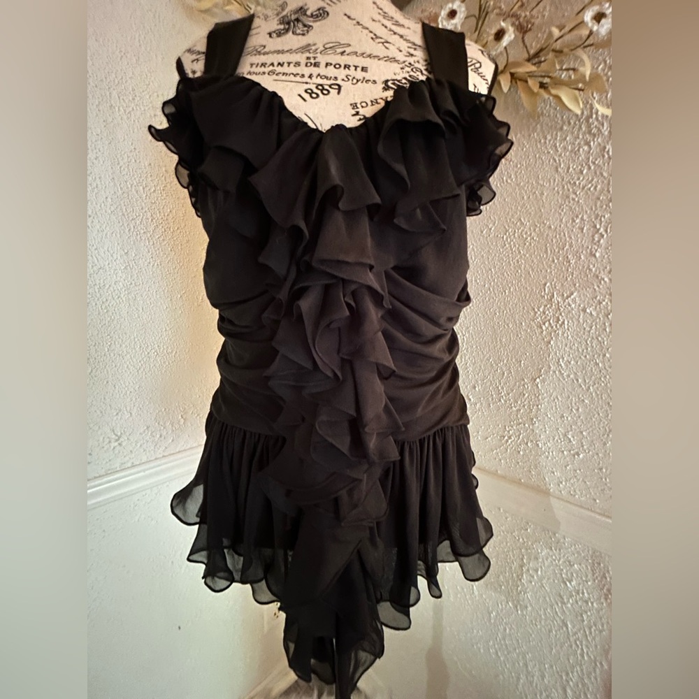 Ralph Lauren Black Ruffled Chiffon Blouse